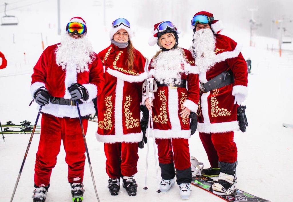 Skiing Santas on Sunday River’s Slopes